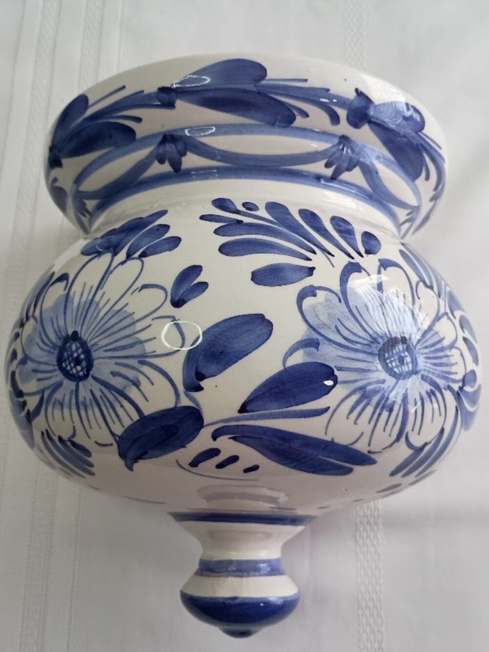 Blue and White Ceramic Wall Planter